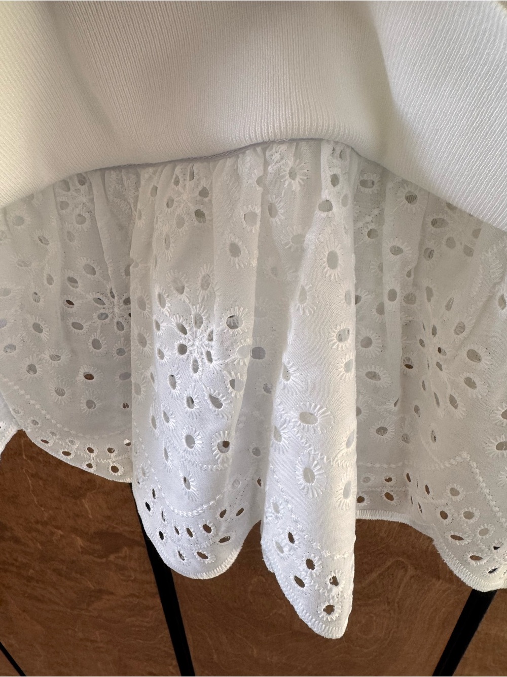 White Layered Eyelet Puff Sleeve Top - Picture 8 of 14